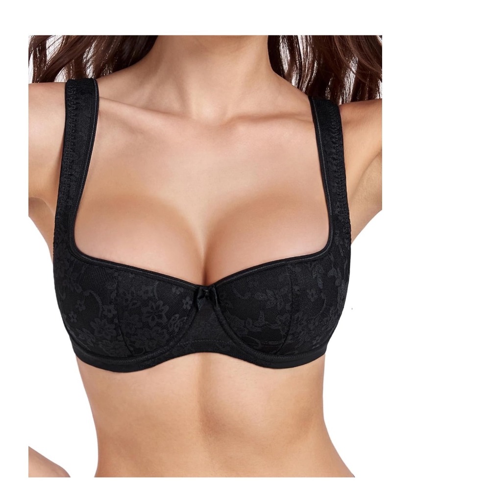 NEW HACi Balconette Demi Bra Women 40D Black Lace Underwire Cushioned Strap
